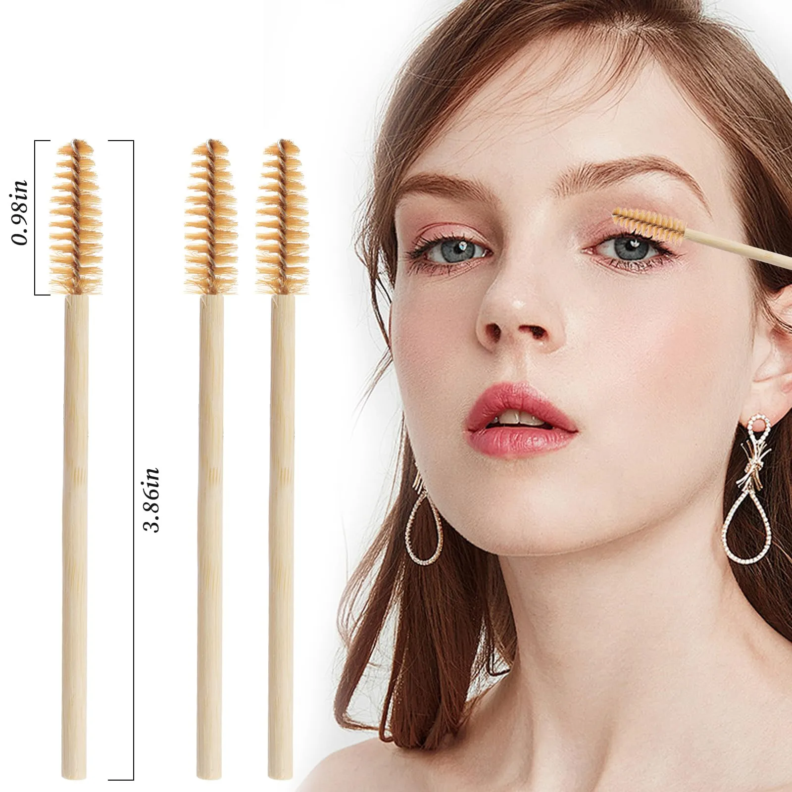 300PCS Disposable Mascara Wands Spoolie Brush Bamboo Eyebrow Brushes Eyelash Extension Applicator Makeup Kits myaokue-up(Brown)