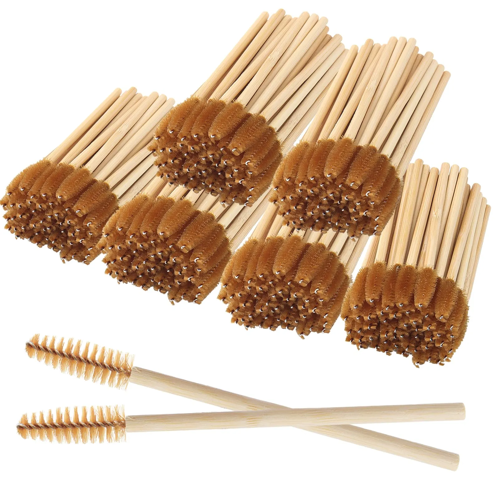 300PCS Disposable Mascara Wands Spoolie Brush Bamboo Eyebrow Brushes Eyelash Extension Applicator Makeup Kits myaokue-up(Brown)