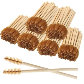 300PCS Disposable Mascara Wands Spoolie Brush Bamboo Eyebrow Brushes Eyelash Extension Applicator Makeup Kits myaokue-up(Brown)