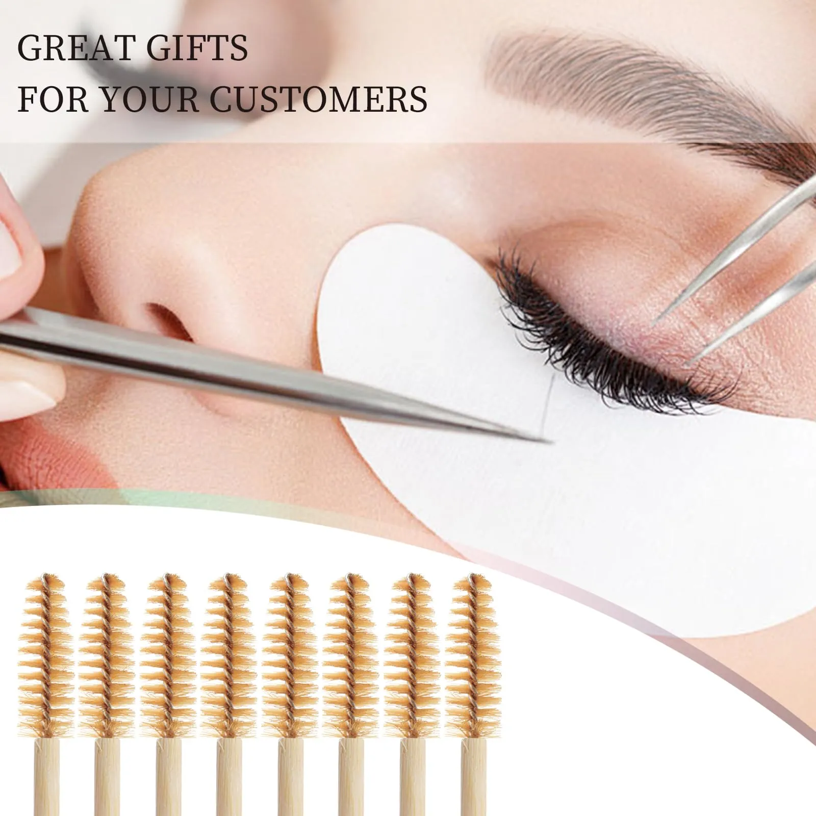 300PCS Disposable Mascara Wands Spoolie Brush Bamboo Eyebrow Brushes Eyelash Extension Applicator Makeup Kits myaokue-up(Brown)