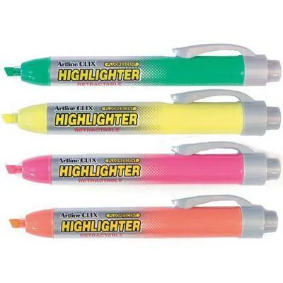 Artline Clix Highlighter Retractable Chisel 4Mm 6 Assorted Colours Box 12