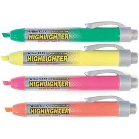 Artline Clix Highlighter Retractable Chisel 4Mm 6 Assorted Colours Box 12