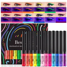 Bestland 12 Colors Matte Liquid Eyeliner Set Colorful UV Neon Eyeliner Pencil Pigmented Waterproof Smudgeproof Long Lasting Eye Liner Xmas Christmas Festival Makeup Gift Kit for Women (Set C)