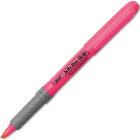 Bic Briteliner Grip Highlighter Pen Style Chisel Pink Box 12