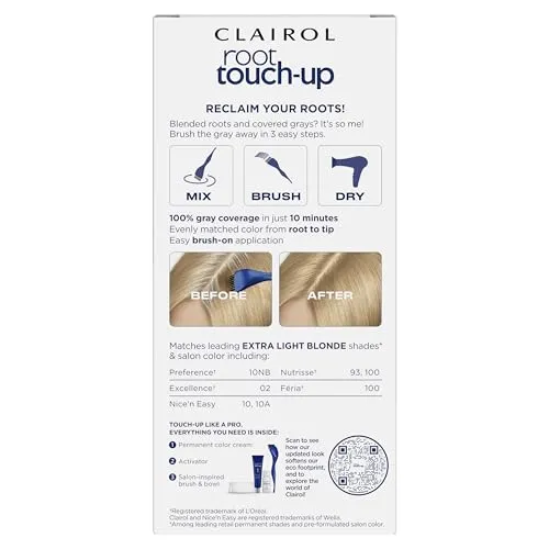 Clairol Root Touch-Up by Nice'n Easy Permanent Hair Dye, 10 Extra Light Blonde Hair Color, Pack of 2