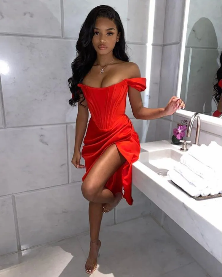 DressBetty - Runway Fashion Sexy Off-Shoulder Split Red Corset Dress
