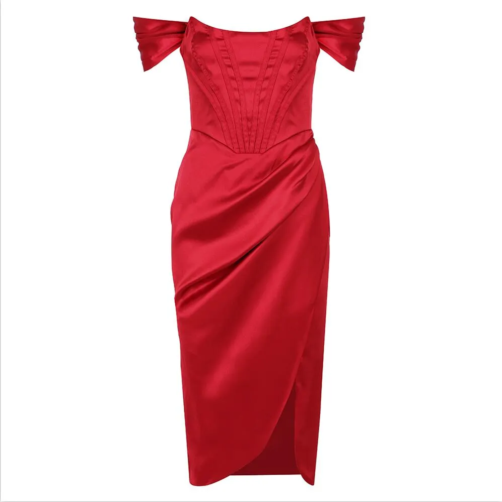 DressBetty - Runway Fashion Sexy Off-Shoulder Split Red Corset Dress