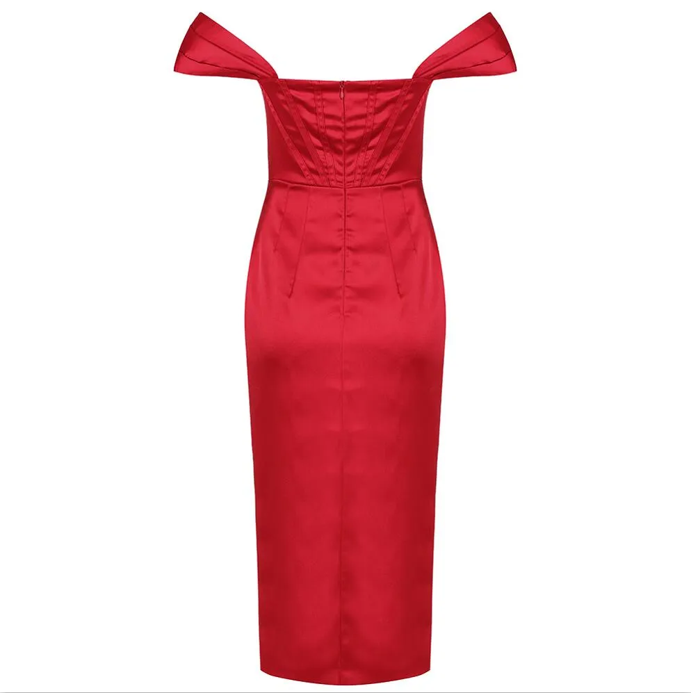 DressBetty - Runway Fashion Sexy Off-Shoulder Split Red Corset Dress