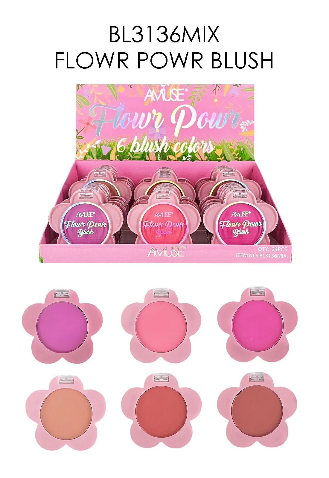 Face- AMUSE Flowr Powr Blush BL3136MIX (24pc Display)