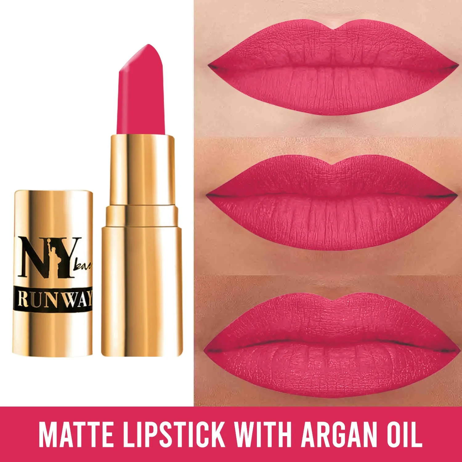 NY Bae Argan Oil Infused Matte Lipstick Runway Range - Play Up 14 (4.5 g) | Pink | Creamy Matte Finish | Enriched with Argan Oil | Rich Colour Payoff | Full Coverage | Long lasting | Smudgeproof | Weightless | Cruelty Free