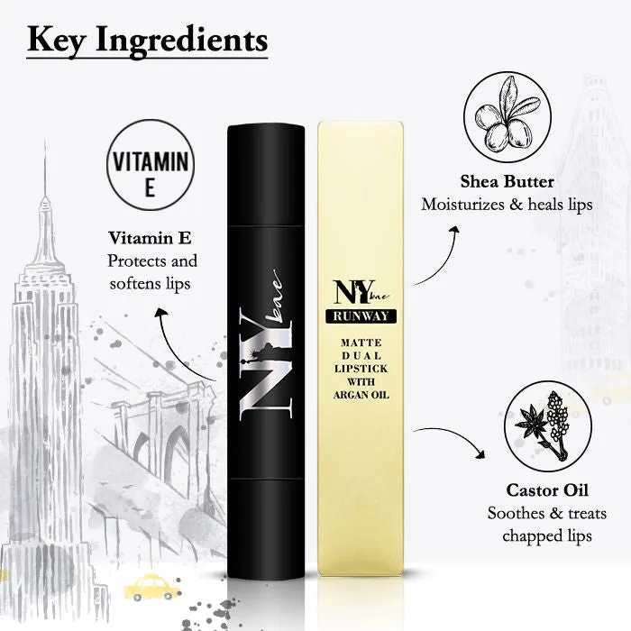 NY Bae Runway Matte Dual Lipstick with Argan Oil, Pink   Pink - Closer 18   First Look 1 (3.5 g X 2)