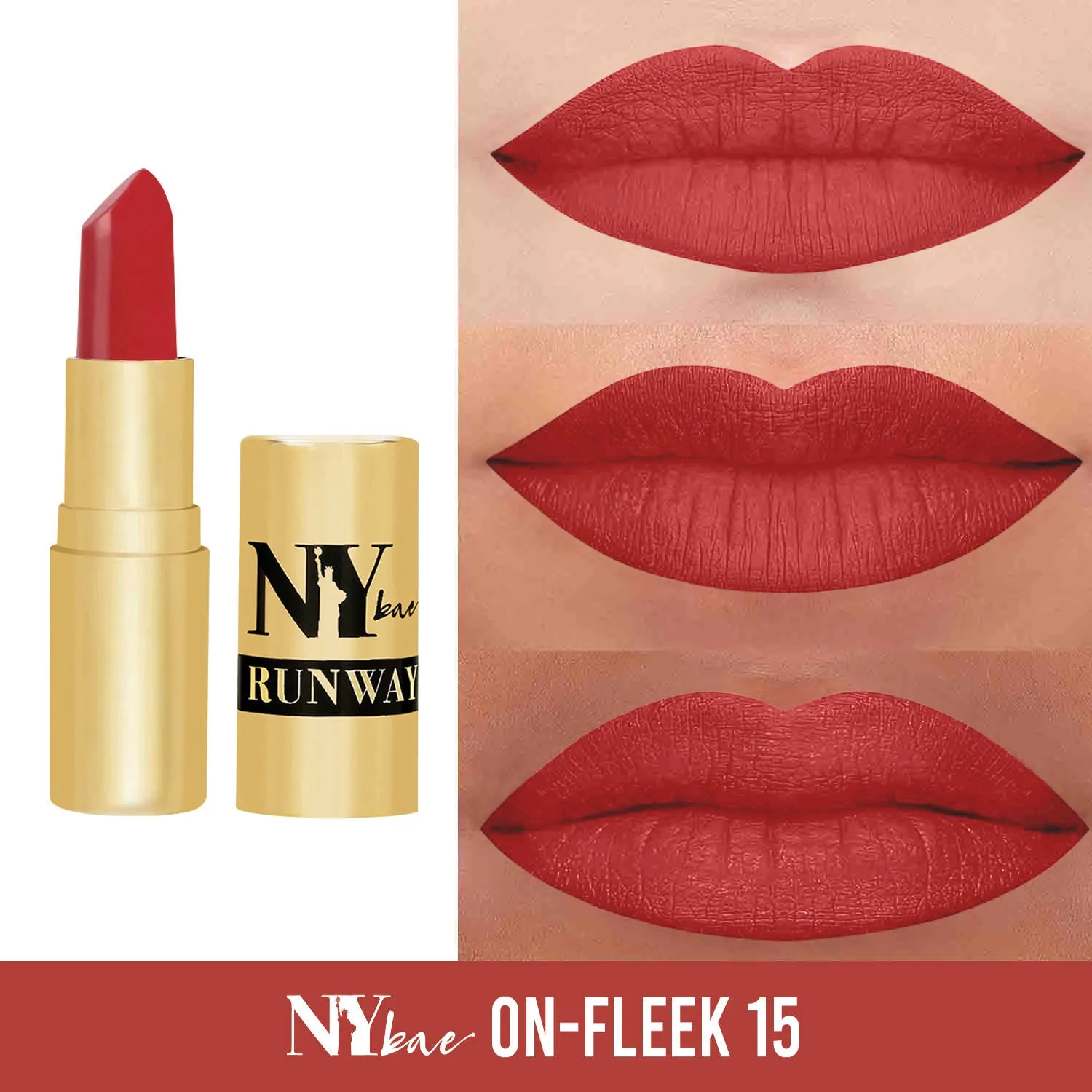 NY Bae Runway Matte Lipstick | Infused With Argan Oil | Red | Moisturising | Long Lasting | Light weight- On Fleek 15 (4.5 g)