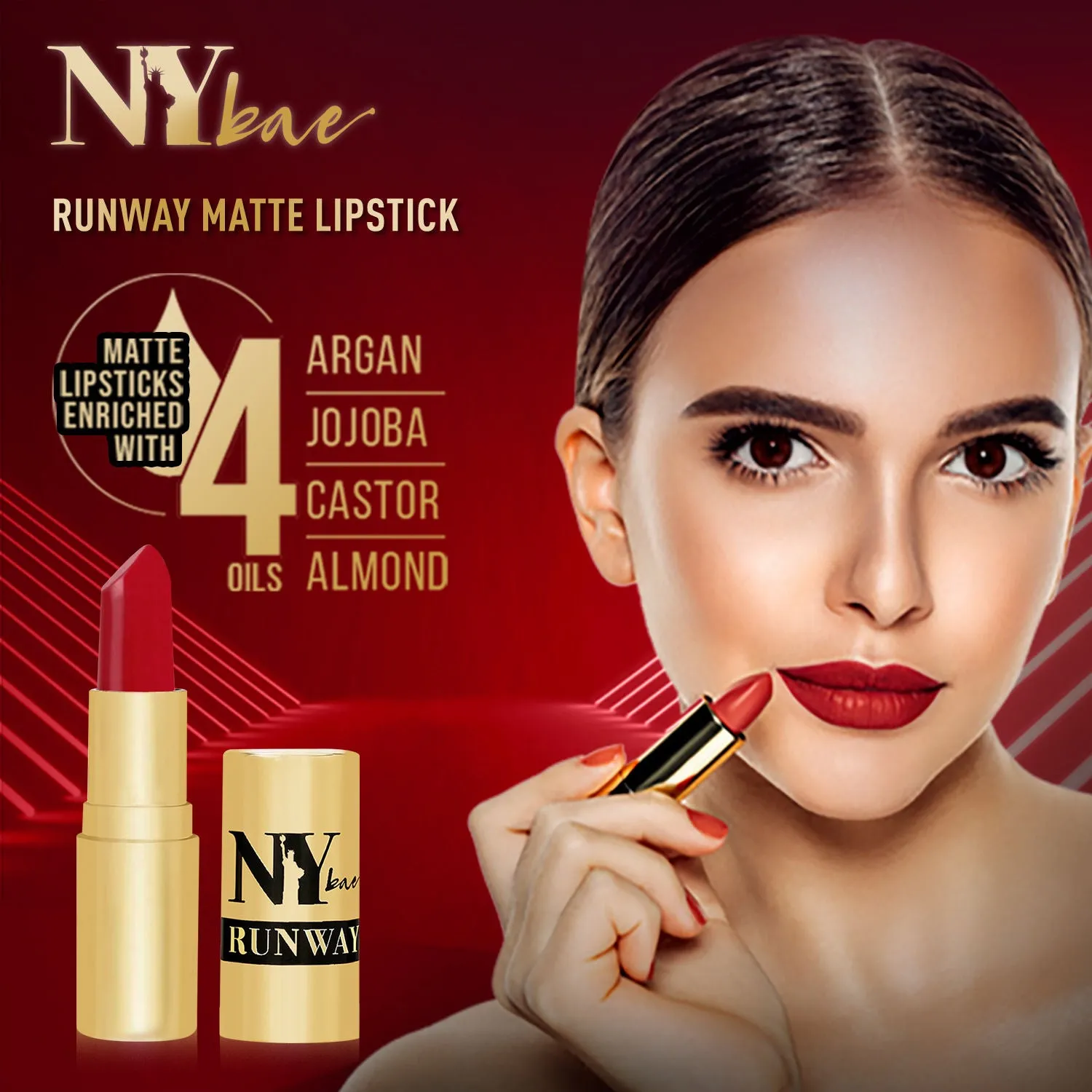 NY Bae Runway Matte Lipstick | Infused With Argan Oil | Red | Moisturising | Long Lasting | Light weight- On Fleek 15 (4.5 g)