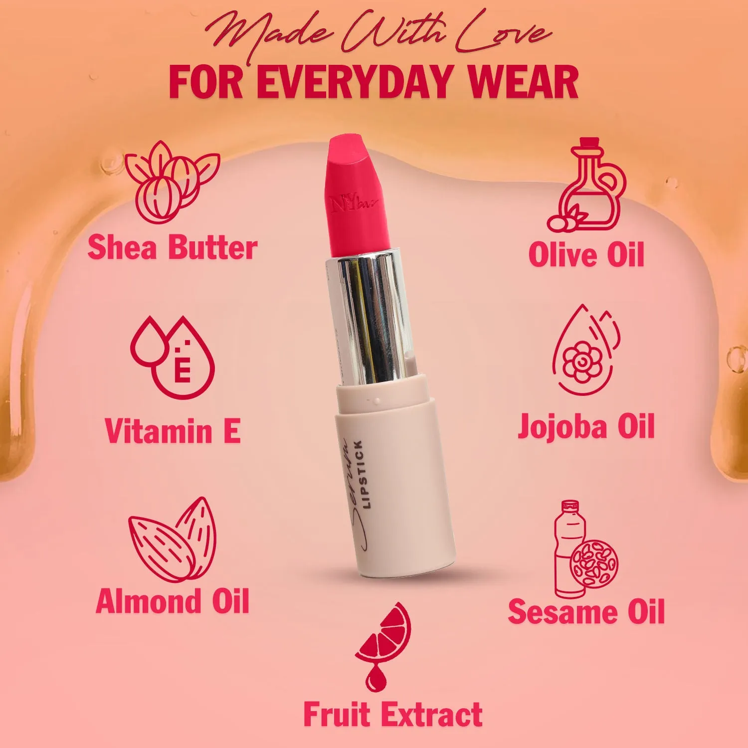 NY Bae Runway Serum Lipstick - Red Rush 12 (4.8 g) | Red | Highly Pigmented | Vitamin E & Fruit Oils | Lightweight | Non-Drying