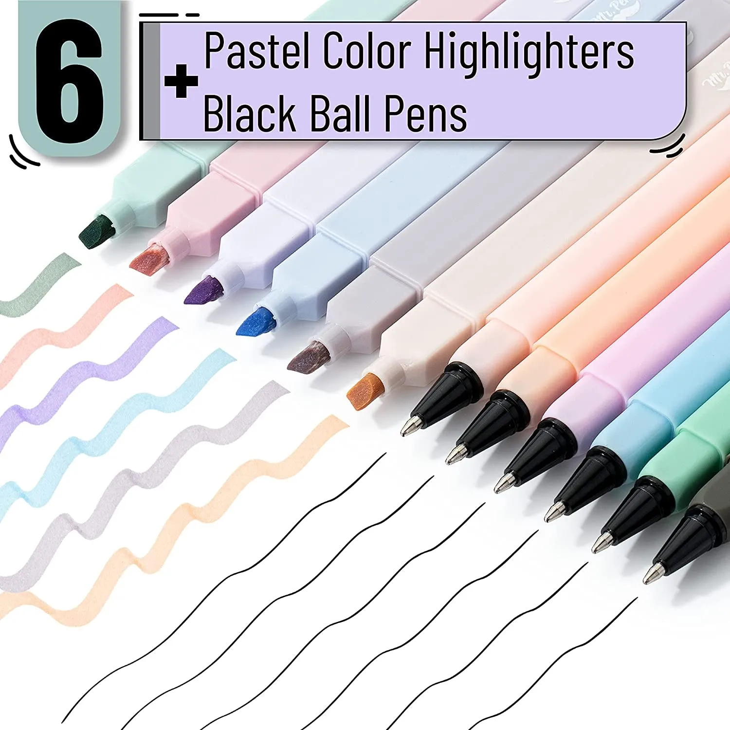 ZASTION - Aesthetic Highlighters and Pens No Bleed, 12 Pack, Pastel Color, Black Ink, No Bleed Highlighters for Bibles