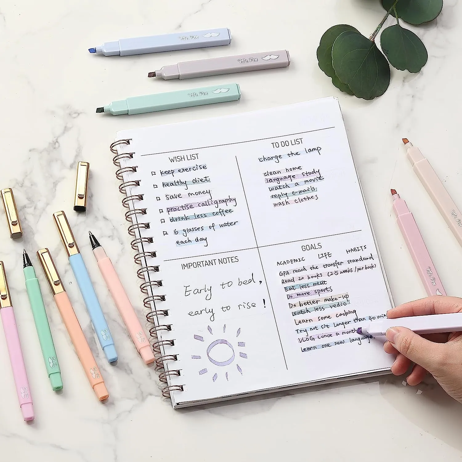 ZASTION - Aesthetic Highlighters and Pens No Bleed, 12 Pack, Pastel Color, Black Ink, No Bleed Highlighters for Bibles