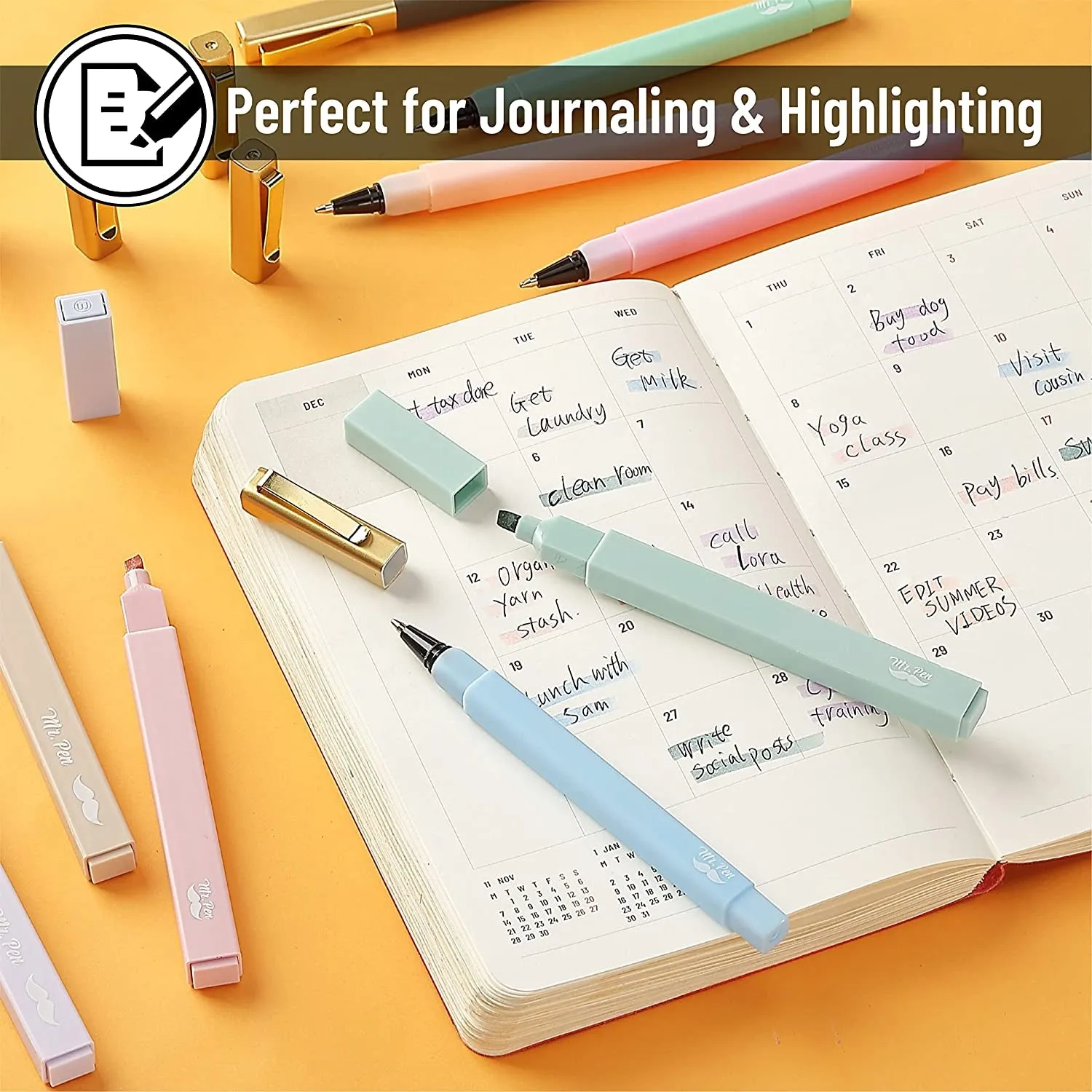 ZASTION - Aesthetic Highlighters and Pens No Bleed, 12 Pack, Pastel Color, Black Ink, No Bleed Highlighters for Bibles